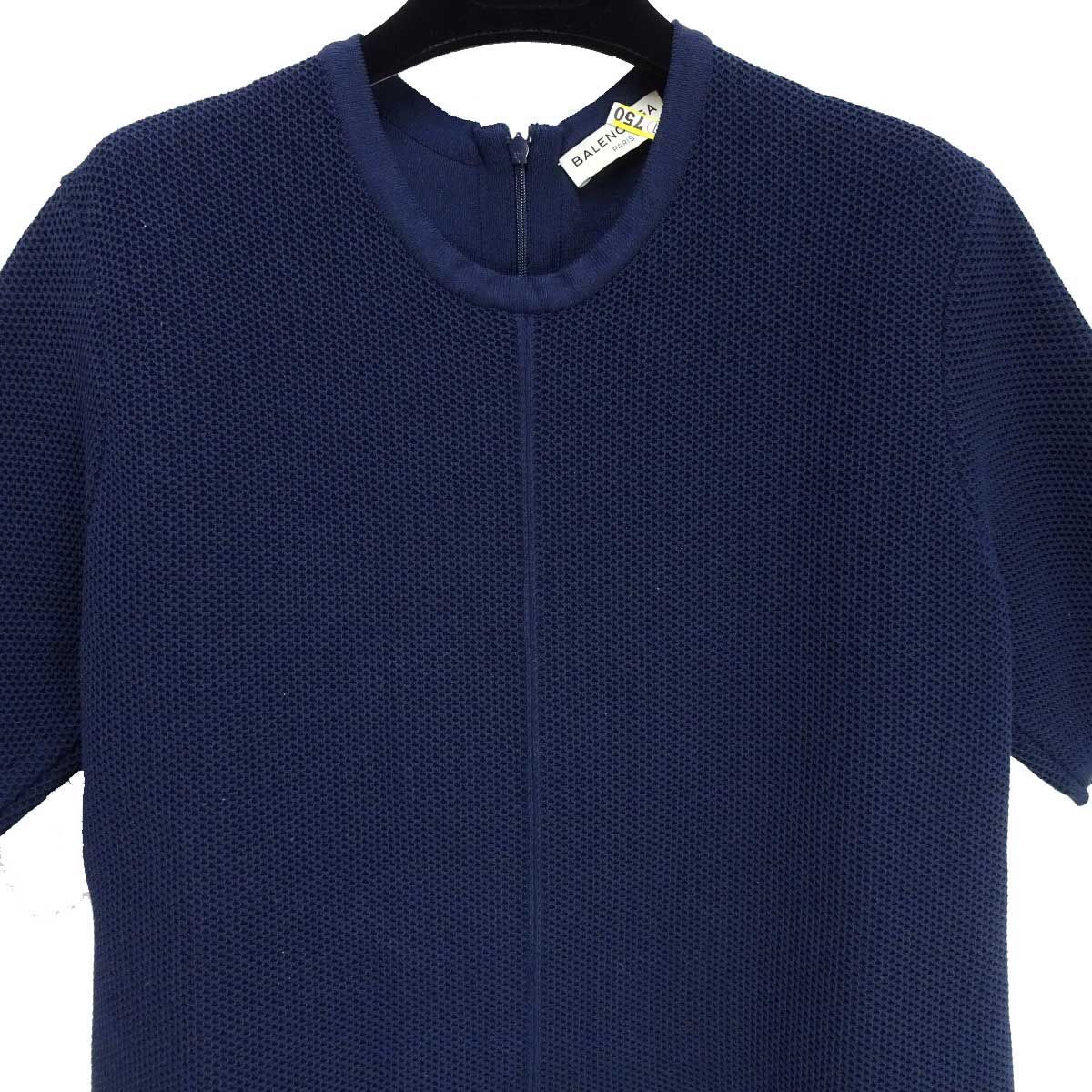 バレンシアガ 半袖 フ ワンピース 膝丈 42 ネイビー ハンガー付 レディース BALENCIAGA