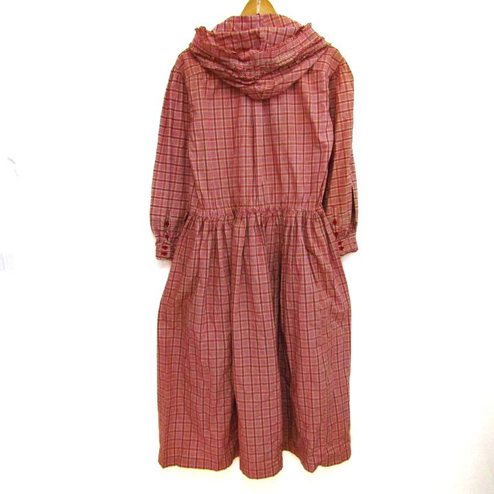 【希少】 PINK HOUSEフード付きチェックロングワンピース フリーサイズ ピンクハウス ワンピース トップス 長袖 フード チェック柄 レディース