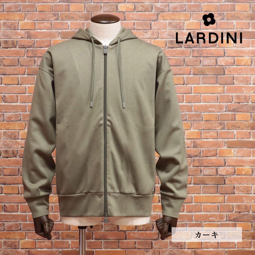 LARDINI|Lサイズ|パーカー EQLMML351 EQ62025 ジャージー伸縮 無地 万能 ダブルジップ イタリア製 |カーキ|kg155|