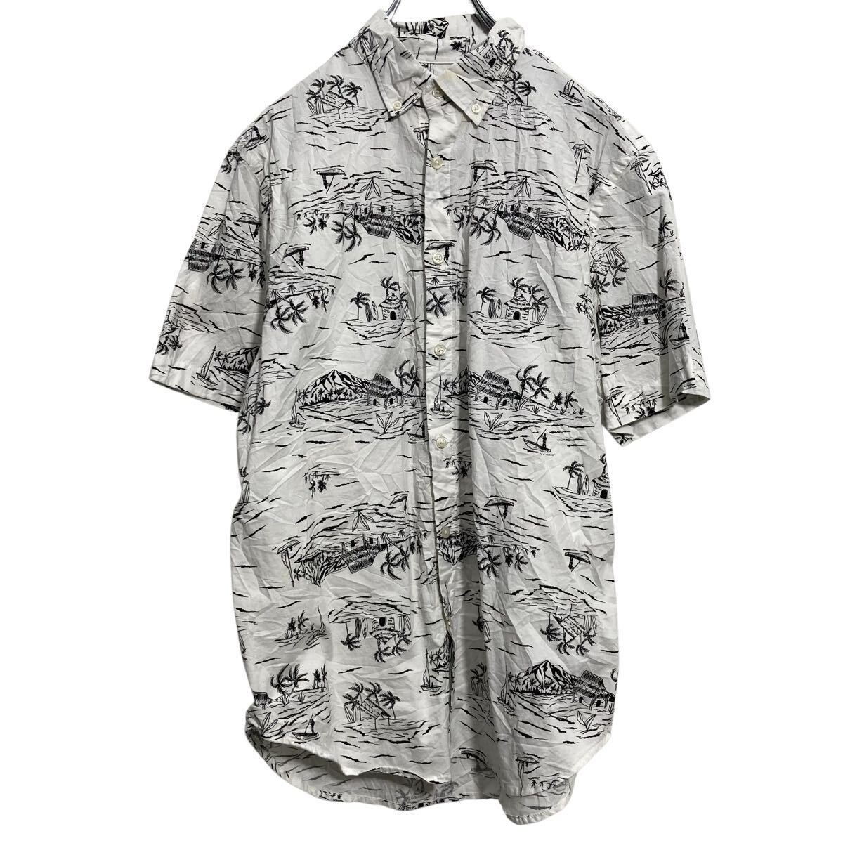 OLD NAVY 半袖 柄シャツ M ホワイト オールドネイビー ボタンダウン ポケット 古着卸 アメリカ仕入 a703-5755