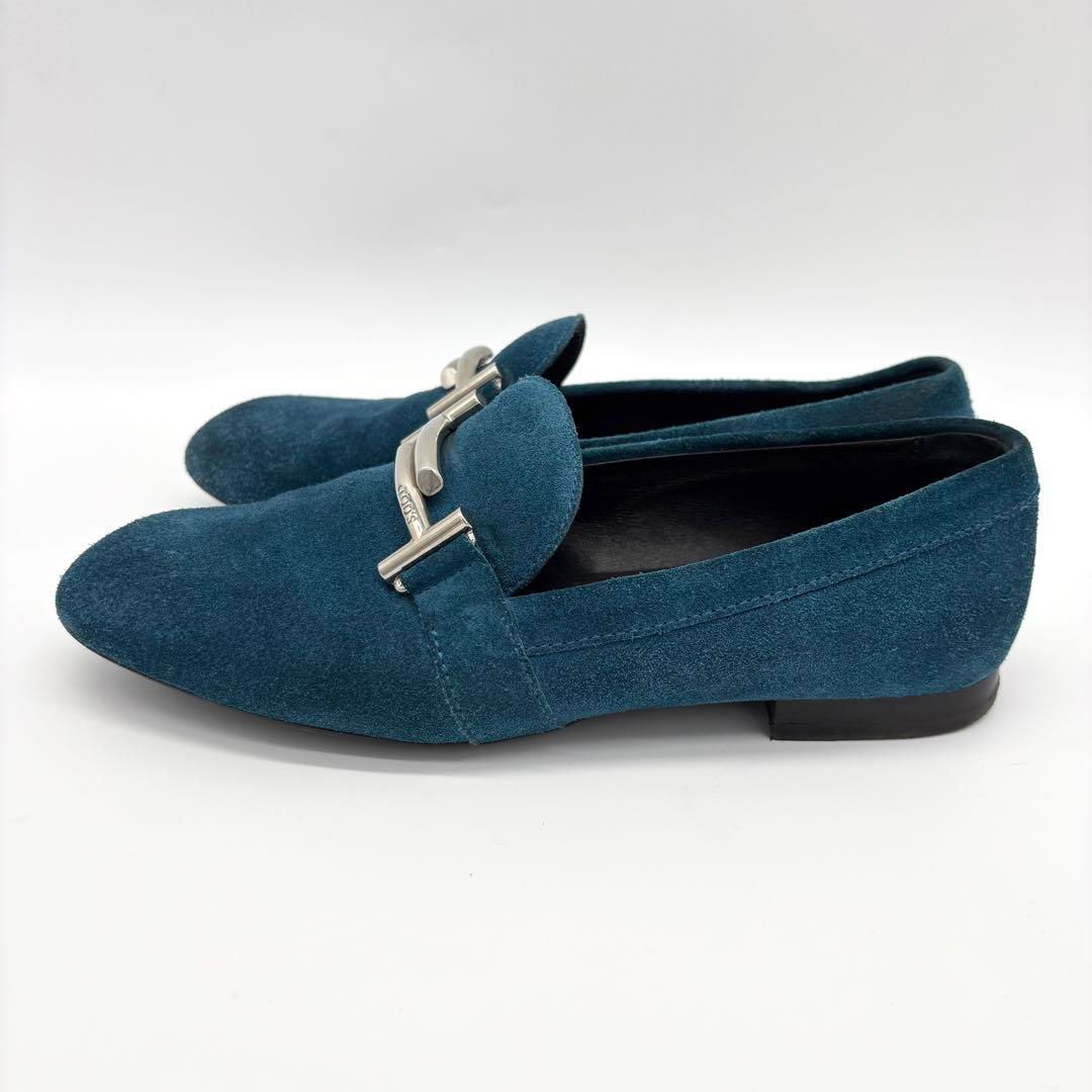 美品】Tod's トッズ Tタイムレス ターコイズブルー ローファー
