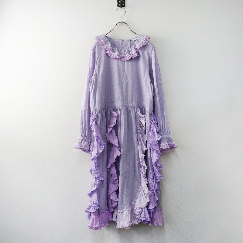 ♥ 2025SS ピンクハウス PINK HOUSE スイートピー花びらフリルワンピース パープル ローン ピコフリル ドレス 2400014608328