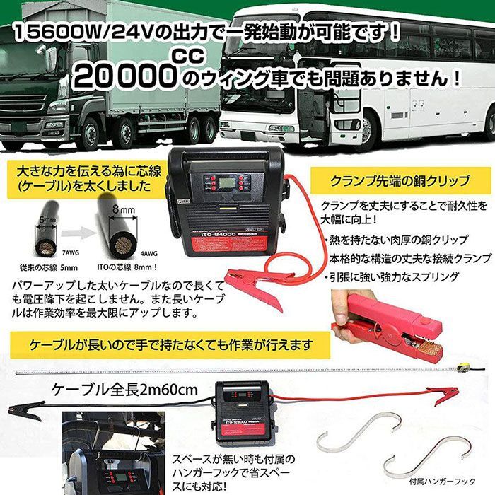 数台入荷済み ITO 64000ｍAh Li-FePO4 1年保証 保護回路内蔵 マルチ ジャンプスターター 12V 24V リチウム イオン  バッテリー 大容量 リン酸鉄 リチウムイオン 88ハウス L1628 - メルカリ