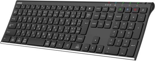 ArteckBluetoothキーボード日本語配列マルチデバイスステンレススチールフルサイズキーボードiOSAndroidWindowsタブレットPCスマートフォンとの互換性あり充電式電池内蔵で6ヶ月使用可能