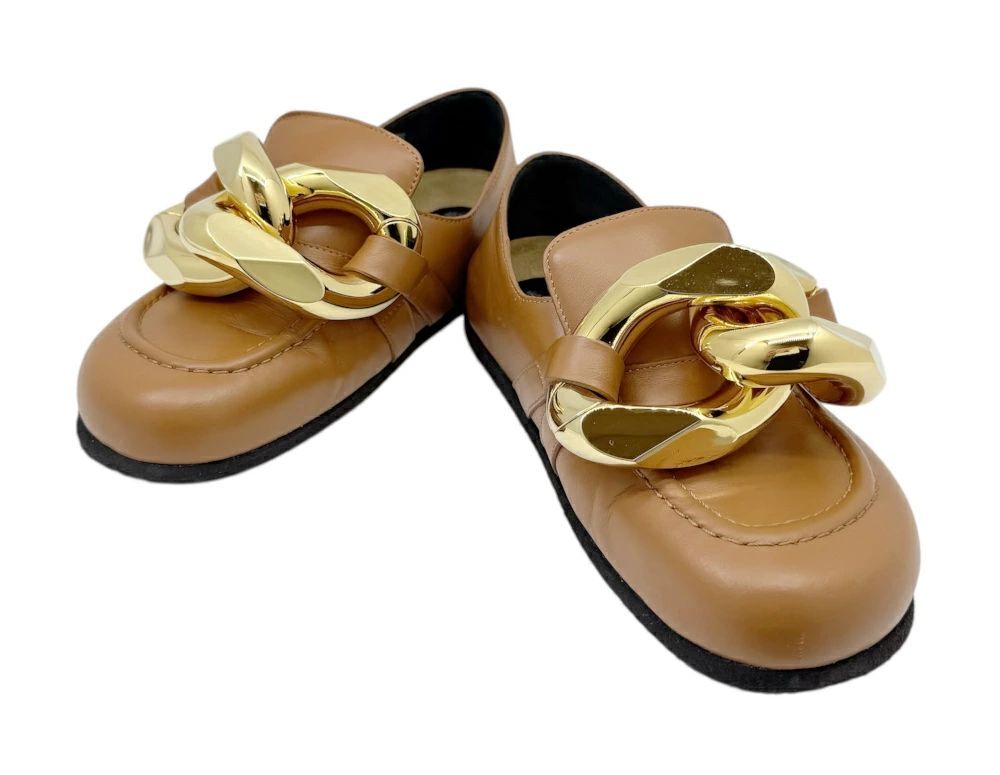 JW ANDERSON ジェイダブル アンダーソン ローファー ブラウン 茶 シューズ 靴 ゴールド チェーン ＃37 約24cm レザー レディース ブランドギャラリー東心斎橋店