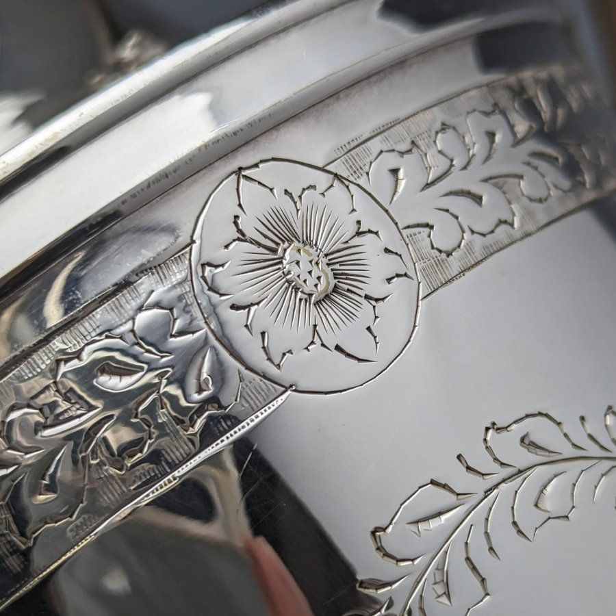 お値下げ　I 英国製ビンテージ　サービング用　シルバーとマザーオブパール 英国 PAYNE&SON社 純銀製 ヴィクトリアンスタイル ティー5点セット