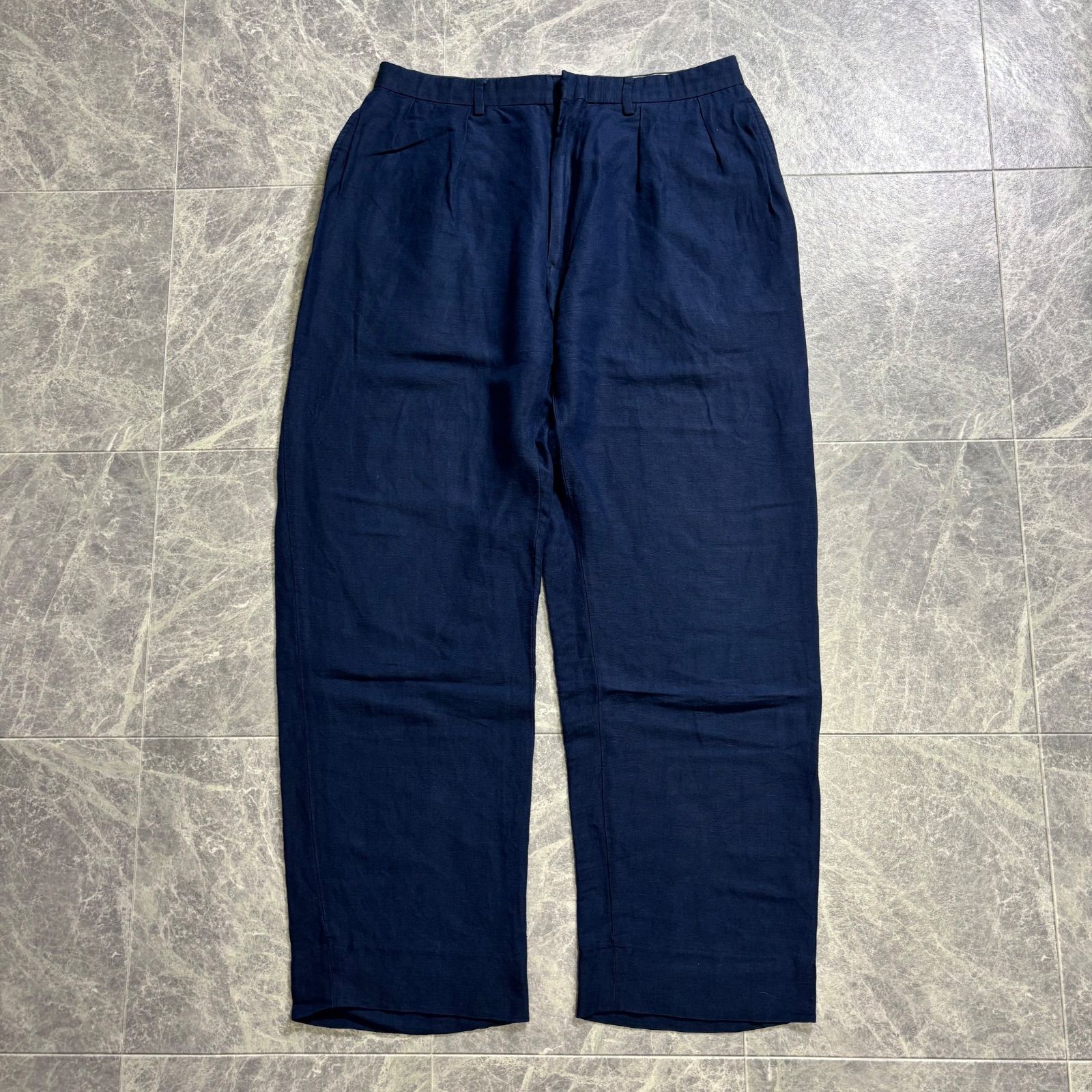 90's■ポロラルフローレン 【36×32】リネン スラックス ネイビー 紺 POLO RALPH LAUREN - 90s ビンテージ ポロ ラルフローレン