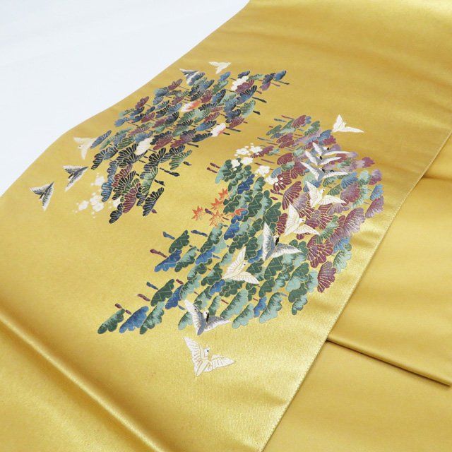 未使用美品 袋帯 七宝に唐花蝶鳥模様 全通柄 金 ■N70805-1 未使用美品 袋帯 七宝に唐花蝶鳥模様 全通柄 金 □N70805-1