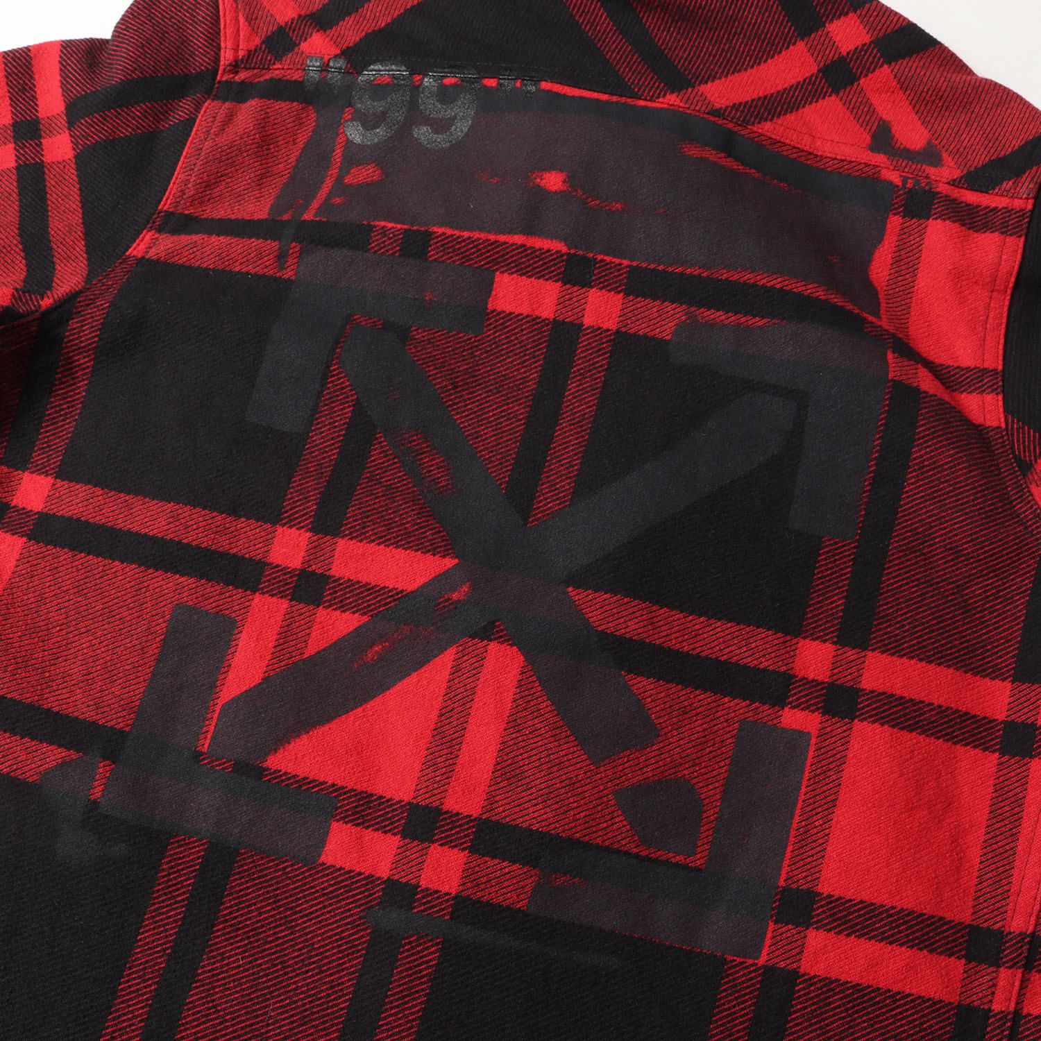 【美品】オフホワイト ステンシル フランネルシャツ チェック柄 omga060_1.jpg