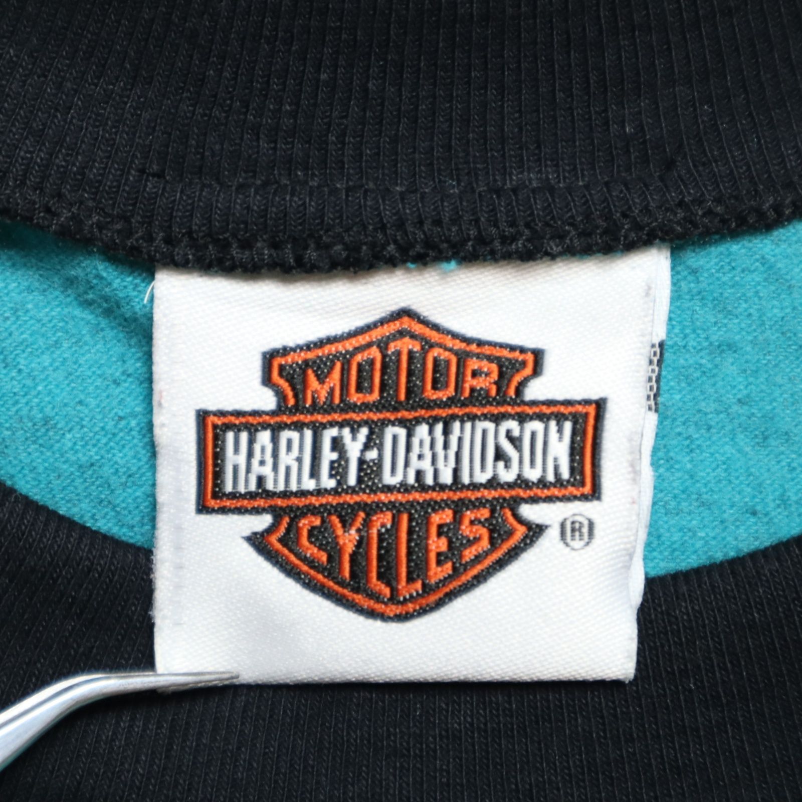 メンズM 【A品】 コピーライト HARLEY DAVIDSON ハーレーダビッドソン  半袖 リンガーTシャツ ビッグロゴ デカロゴ 両面プリント 無地 グリーン 緑 厚手  ヴィンテージ USA古着 K5b620