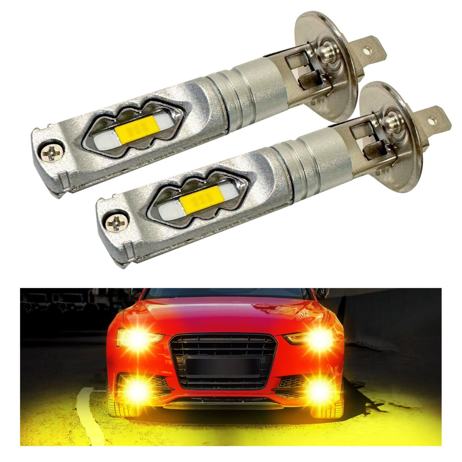 2026，100%新品 Meliore LED H1 フォグランプ フォグ ヘッドライト バルブ 車検対応 汎用 車 12V 72W 7000lm 3000k 黄色 イエロー [イエロー] ライト