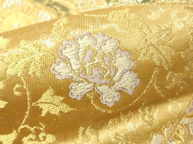 ✨珍品✨金唐革・切り篏め夏帯 平和屋着物▽六通柄袋帯 唐織 切嵌更紗唐草文 金銀糸 やまと誂製