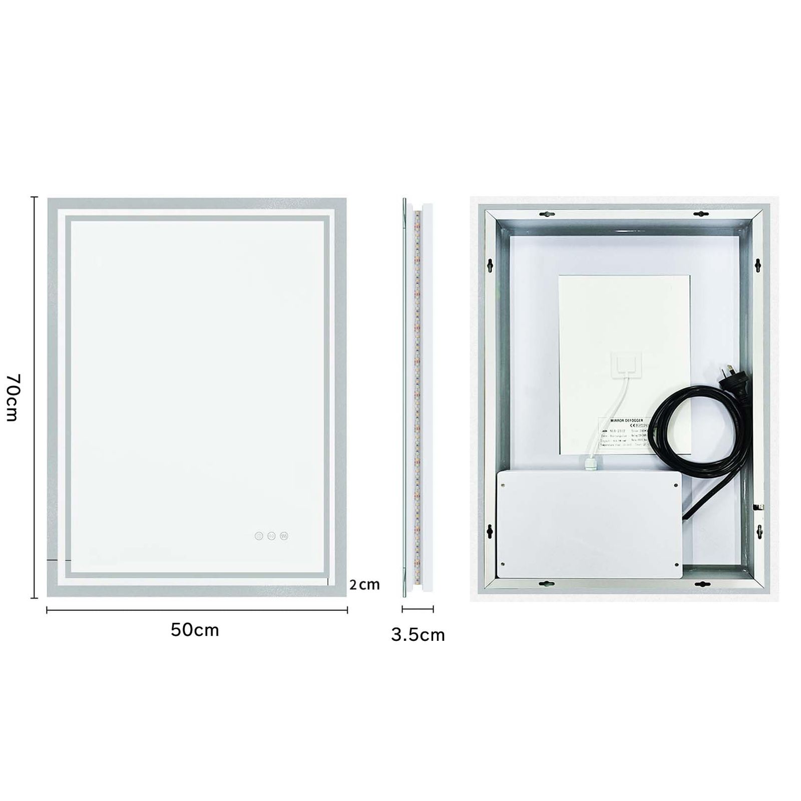LEDミラー 鏡 浴室鏡 LEDライト付 ウォールミラー 方型 縦掛 70x50 改良】 LEDミラー 50*70cm ウォールミラー 飛散防止加工 壁掛け