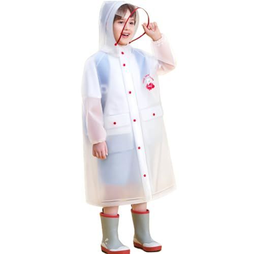 ホワイト+レッド_M TSAYAWA レインコート キッズ 雨具 女の子 男の子 子供 ランドセル対応 防水 通園 通学 シンプル 収納バッグ付き 反射 ホワイト+レッド， M