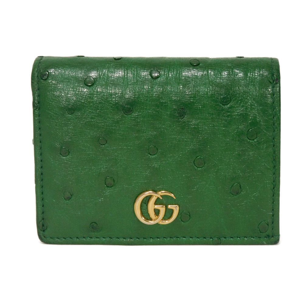 GUCCI グッチ ダブルG エキゾチック コンパクト ウォレット プチ マーモント 札入れ カードケース コインケース GGマーモント オーストリッチ グリーン 二つ折り財布 456126