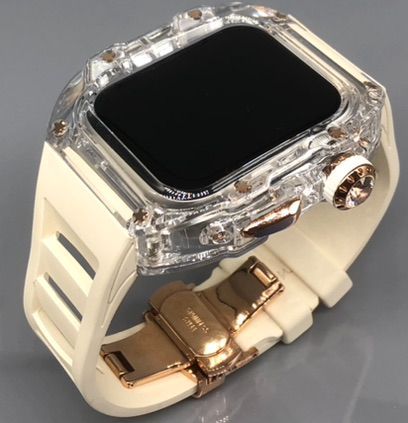 GimelZayin zc ローズゴールド クリア ホワイト アップルウォッチ ラバーベルト カバー ケース 44 mm 45 4 5 6 7 8 se スポーツ メンズ レディース Apple Watch バンド
