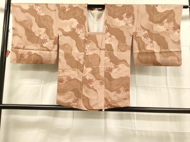 平和屋着物道行コート　地紋起こし　花唐草文　正絹　逸品　DAAK9327cm