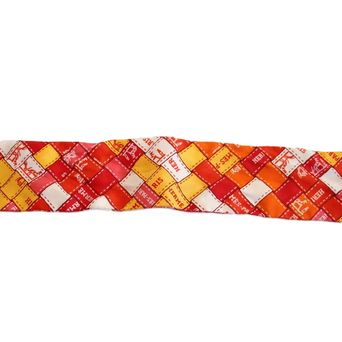 HERMES エルメス ツイリー ボルデュック チェック シルク100％ レッド