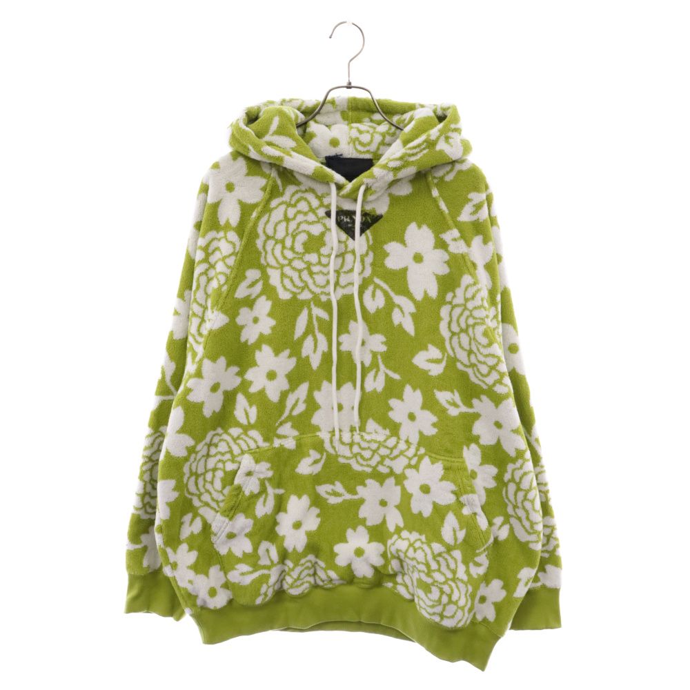 PRADA プラダ 22SS フラワープリントジャカードテリークロス プルオーバーパーカー UJL09A S221 10E4 グリーン/ホワイト PRADA (プラダ) 22SS フラワープリントジャカードテリークロス プル