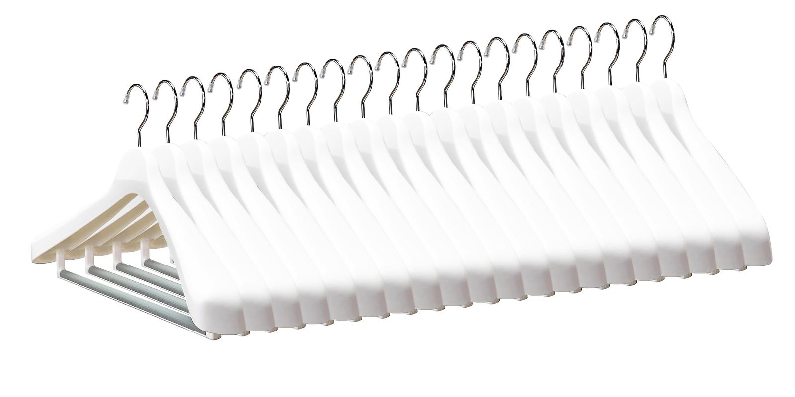 厚み5.2㎝ 衣類ハンガー スーツハンガーストップ幅45㎝ ワイド 大きい かたくずれ防止 すべり止め付のバー 回転フック おしゃれ スーツ シンコハンガー Shinkohanger シャツ ジャケット コート 日本製 ホワイト 20本セット