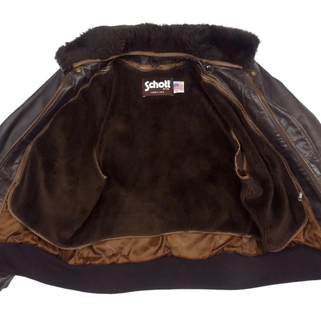 【米国製】schott フライトジャケット　G-1 ブラウン　本革　レザー　40 Schott ショット G-1 レザーフライトジャケット 40 茶 JJ962