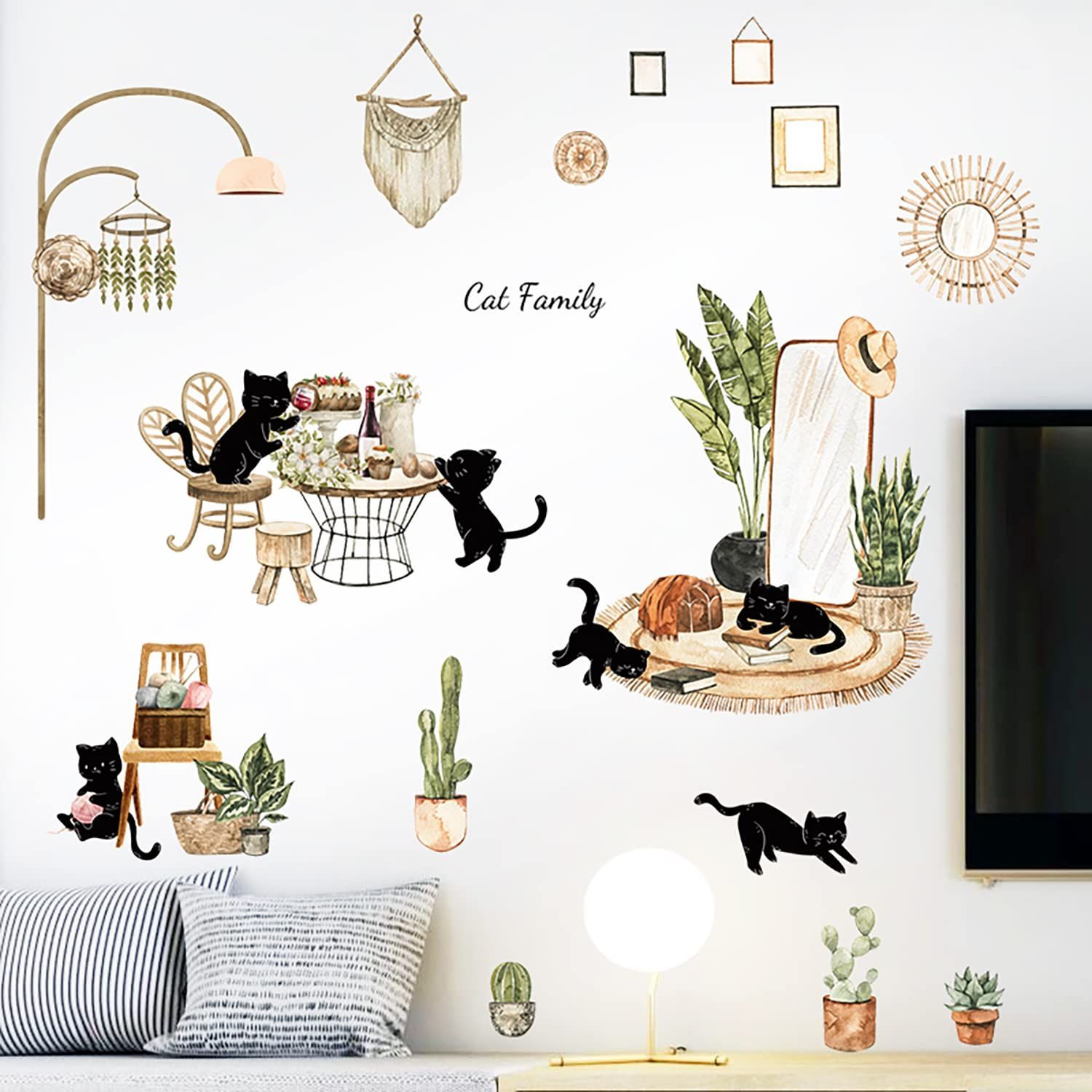 数量 立体 ウォールペーパー 壁飾り 壁紙シール ドアステッカー 蝶 DIY 猫 wall 北欧 decoration 春 ウォール 壁 シールグリーン 木 寝室リビングルーム 観葉植物 観葉植物 おしゃれ 黒猫 ウォールステッカー