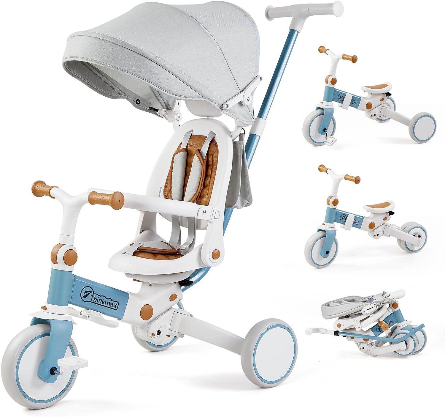 Thinkmax 子供三輪車 ベビーカー 6in1 折りたたみ 手押し棒付き 乗用玩具 超軽量 乗り物 組み立て簡単 コンパクト収納 1歳～6歳 プレゼント T11B