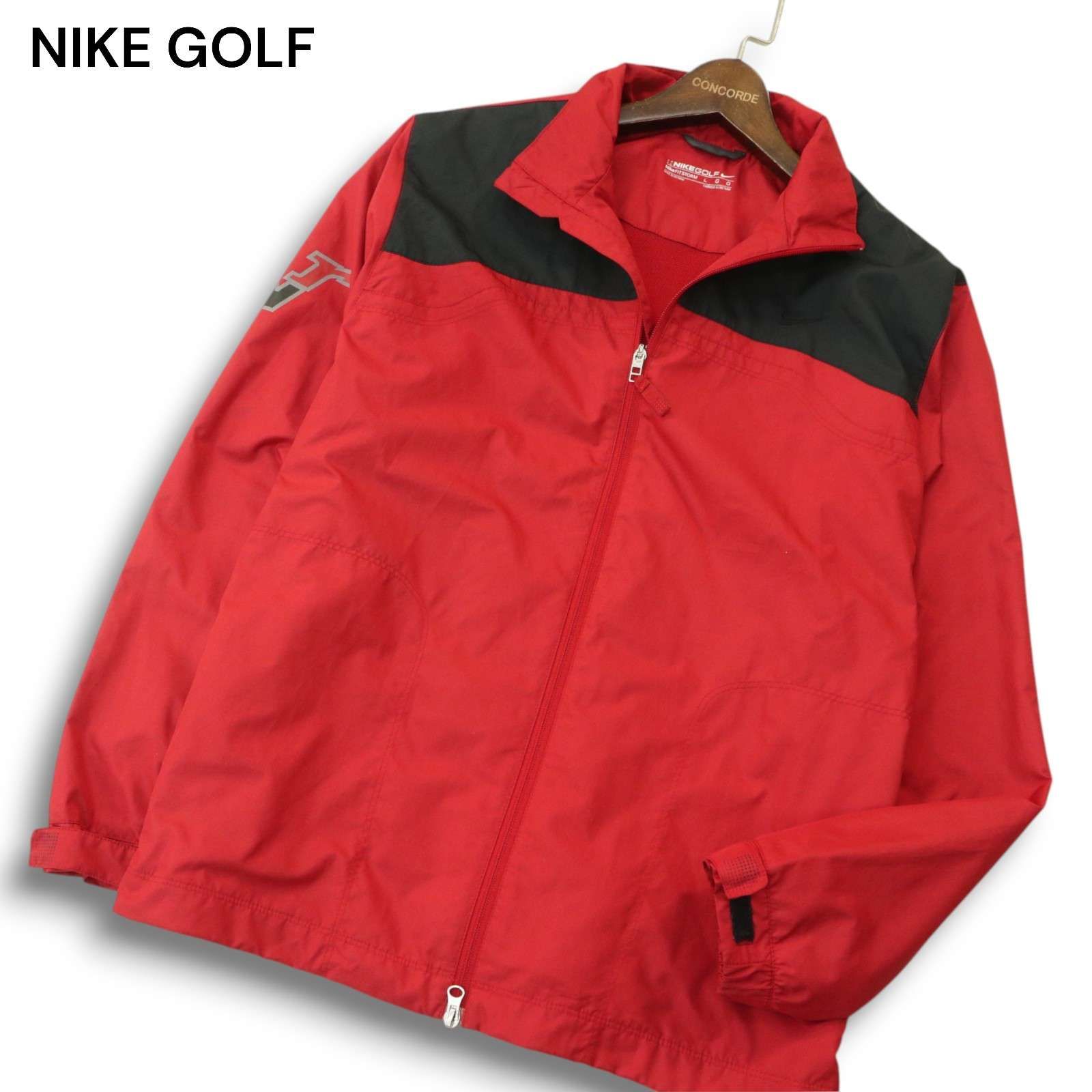 Nike ゴルフ　フード付きナイロンジャケット　赤　鮮やかな朱色　Lサイズ NIKE GOLF ナイキ ゴルフ 通年☆ FIT STORM 裏地メッシュ