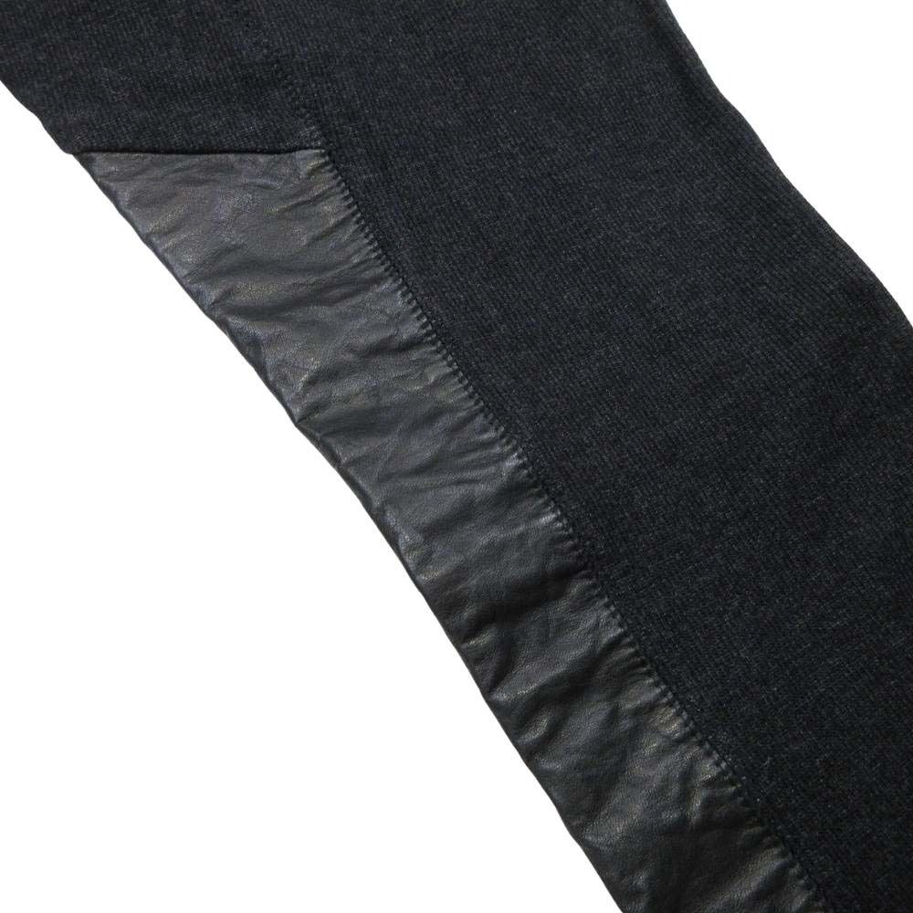 bajra バジュラ 牛革 本革 レザートリム スウェット トラウザー パンツ イージーウエスト 2 黒 ブラック メンズ 古着