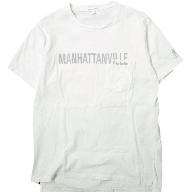 Engineered Garments エンジニアードガーメンツ カナダ製 Printed Cross Crew Neck T-shirt - MANHATTANVILLE クロスオーバークルーネックポケットTシャツ L WHITE 半袖 g16242