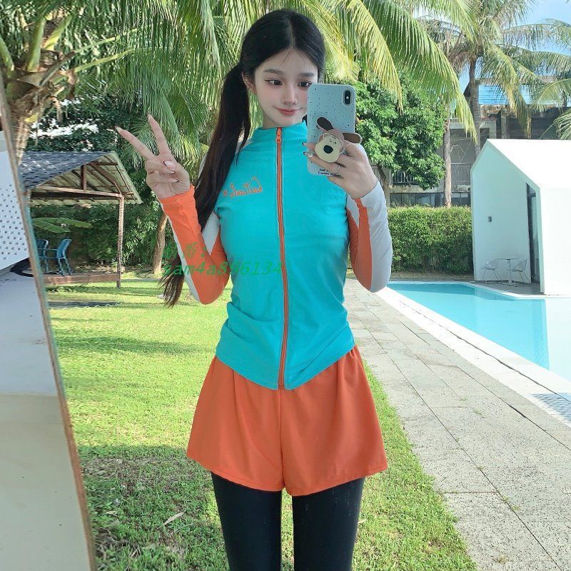 水着 レディース ボク長袖 パンツスーツ お腹カバー 海 体型カバー 2点セット ママ水着 日焼け防止 夏 プール スポーツ水着 シンプル 露出控えめ am4a896134