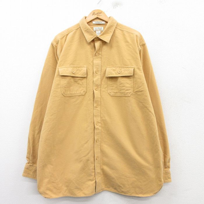 XL/古着 エルエルビーン LLBEAN 長袖 ヘビー フランネル シャツ メンズ 00s 大きいサイズ ロング丈 コットン 薄黄 イエロー 25feb18 中古 