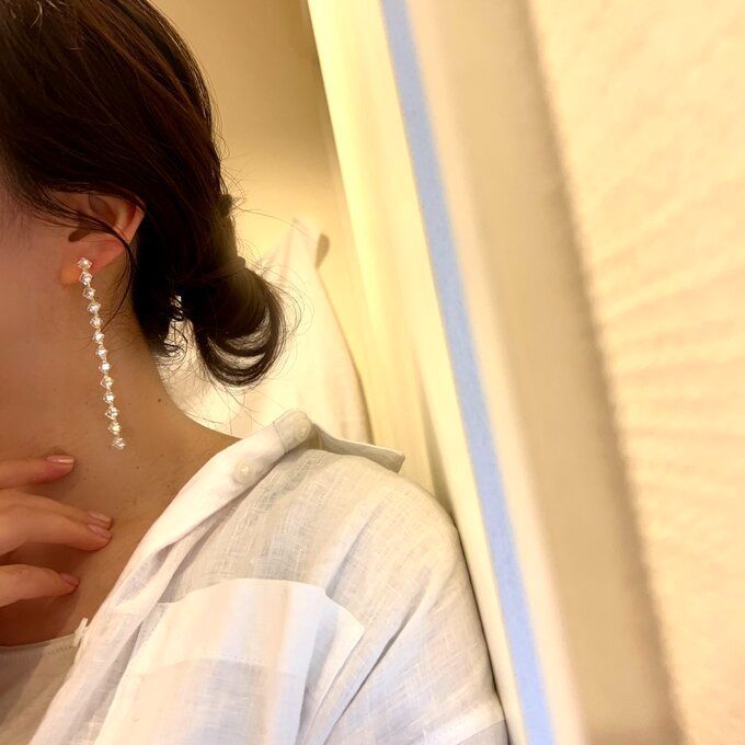 14kgp◇Bijou chain simple long earrings ビジューチェーンのシンプル