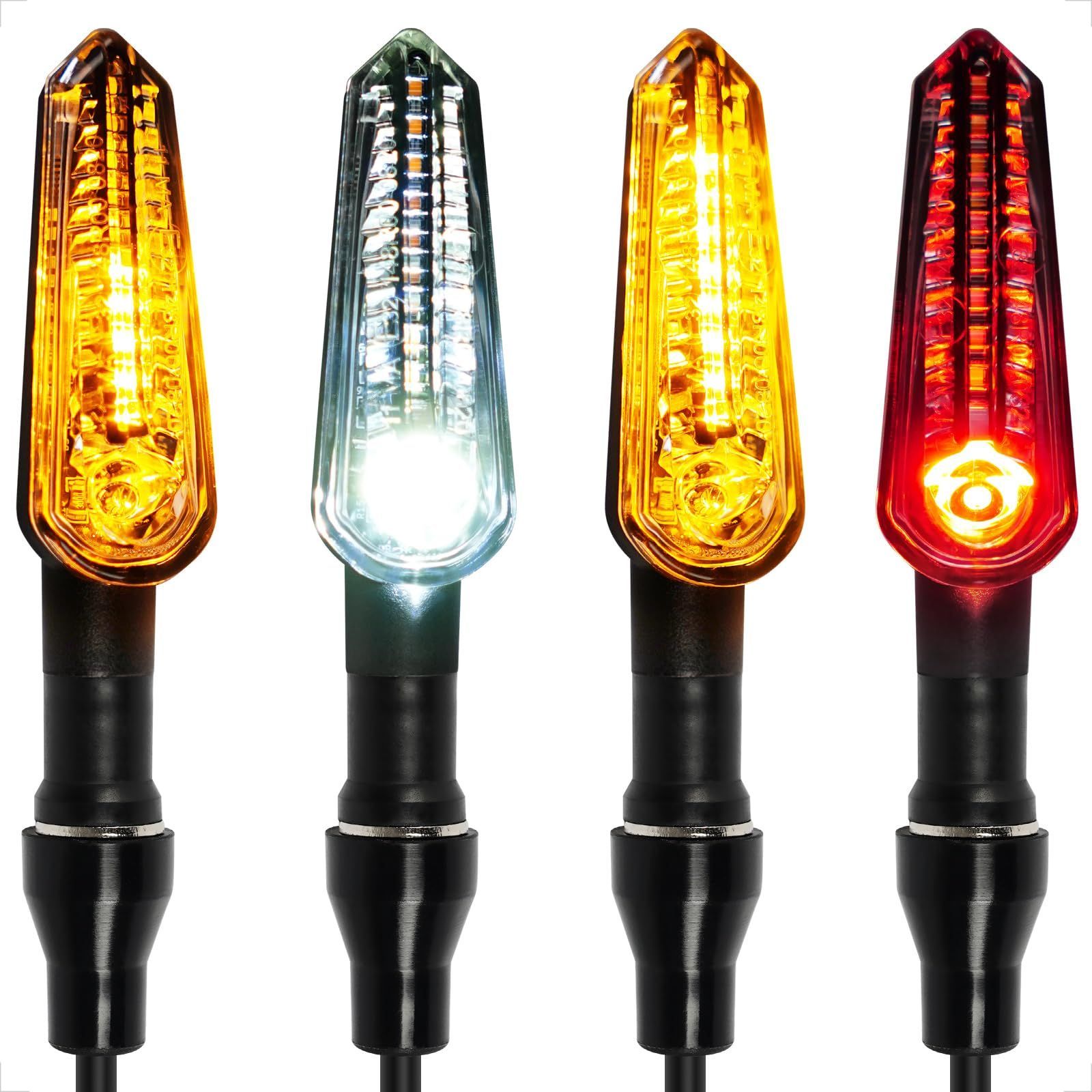 Color 黄白 黄赤 4個 evermotor バイク ウインカー LED 流れるター E32認証 12V汎用 高輝度 琥珀色 赤い光 琥珀色 白色 防水 4個セット