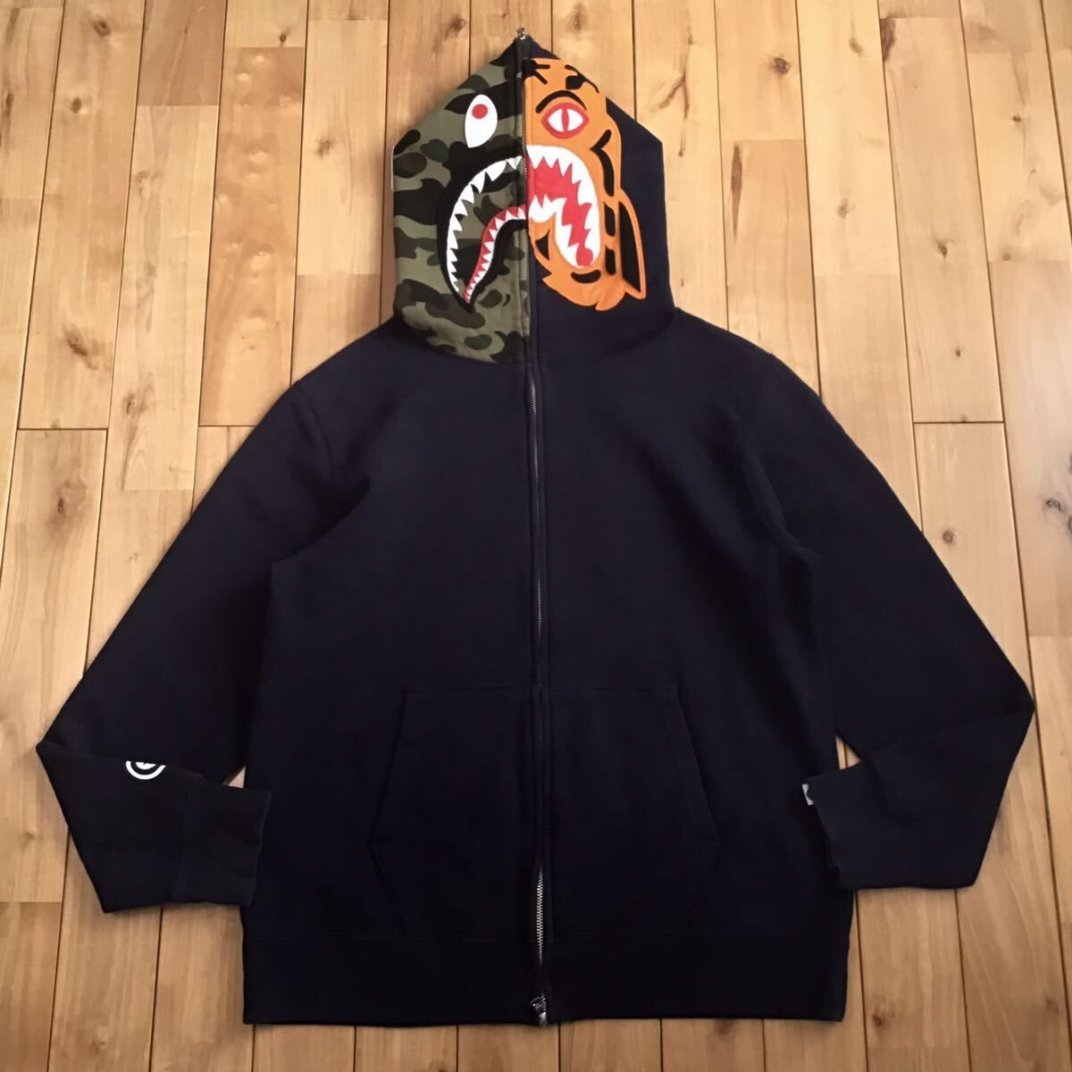 ★XL★ Crazy face tiger shark full zip hoodie ネイビー × 1st camo a bathing ape  BAPE タイガー シャーク パーカー エイプ ベイプ