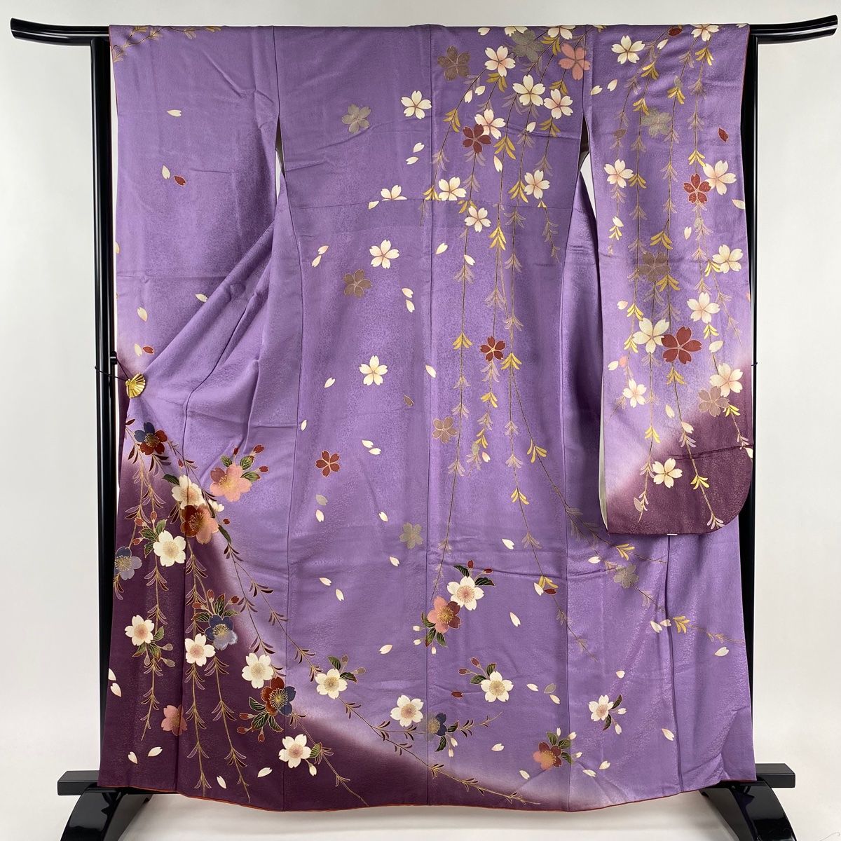 在庫一掃】 振袖 身丈160.5cm 裄丈64cm M 袷 桜 花びら 金通し 金彩 紫  