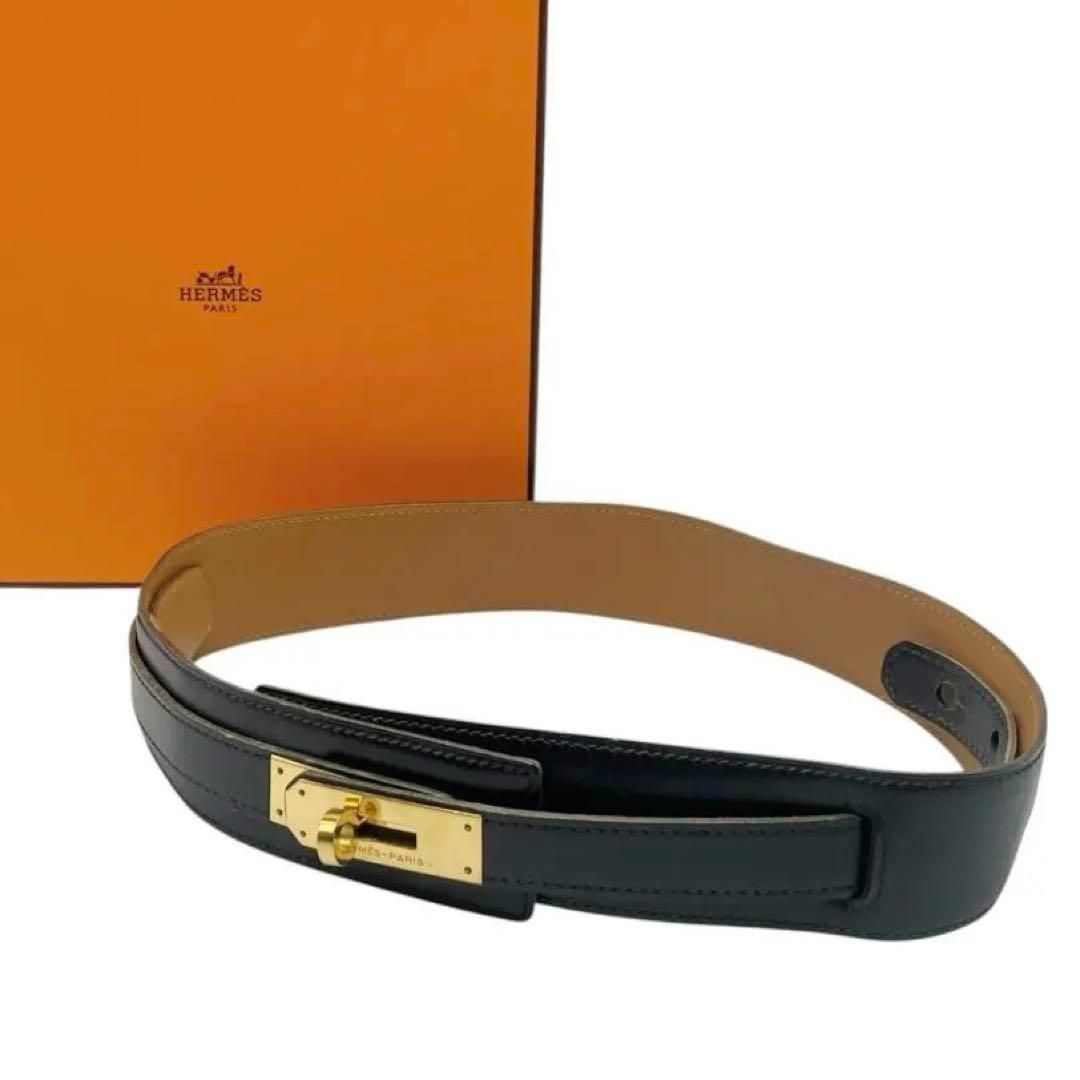 エルメス ケリー ベルト 65 レザー ブラック