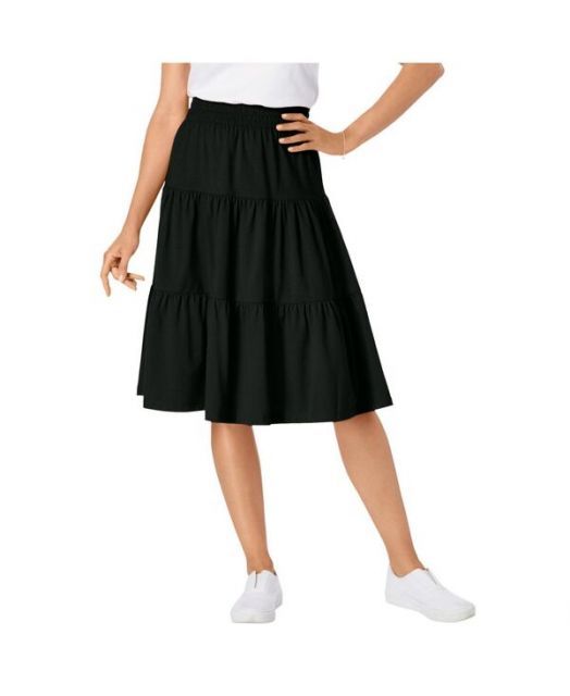 送料無料 ウーマン ウィズイン レディース スカート ボトムス Women s Within Elastic-Waist Knit Tiered Skirt Black