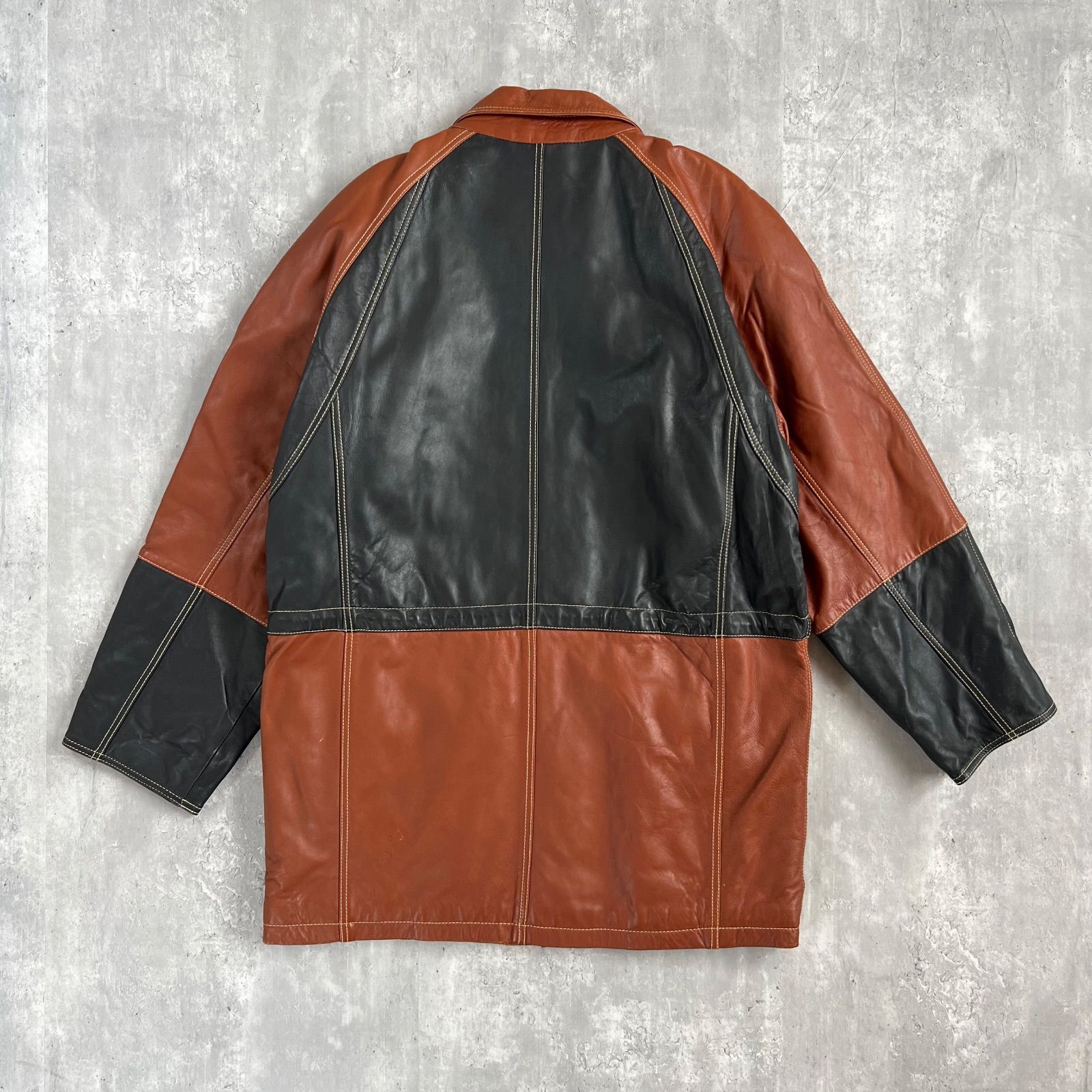 90s Vintage バイカラー Brown × Black 羊革 ハンティングレザー
