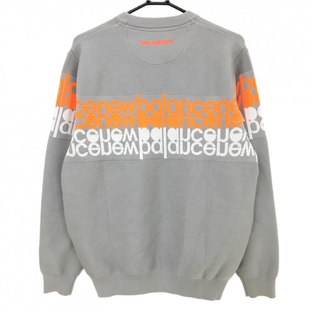 超 ニューバランスゴルフ セーター グレー×蛍光オレンジ×白 ロゴ ニット メンズ 5 L ゴルフウェア モデル New Balance