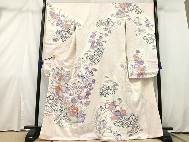 平和屋着物□豪華振袖 絞り 駒刺繍 草花文 金彩 正絹 逸品