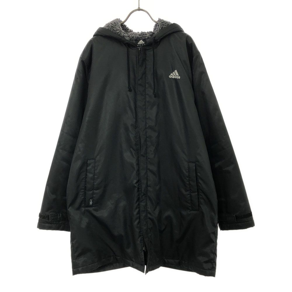 アディダス ロゴ刺繍 中綿 ベンチコート L ブラック adidas 裏フリース メンズ