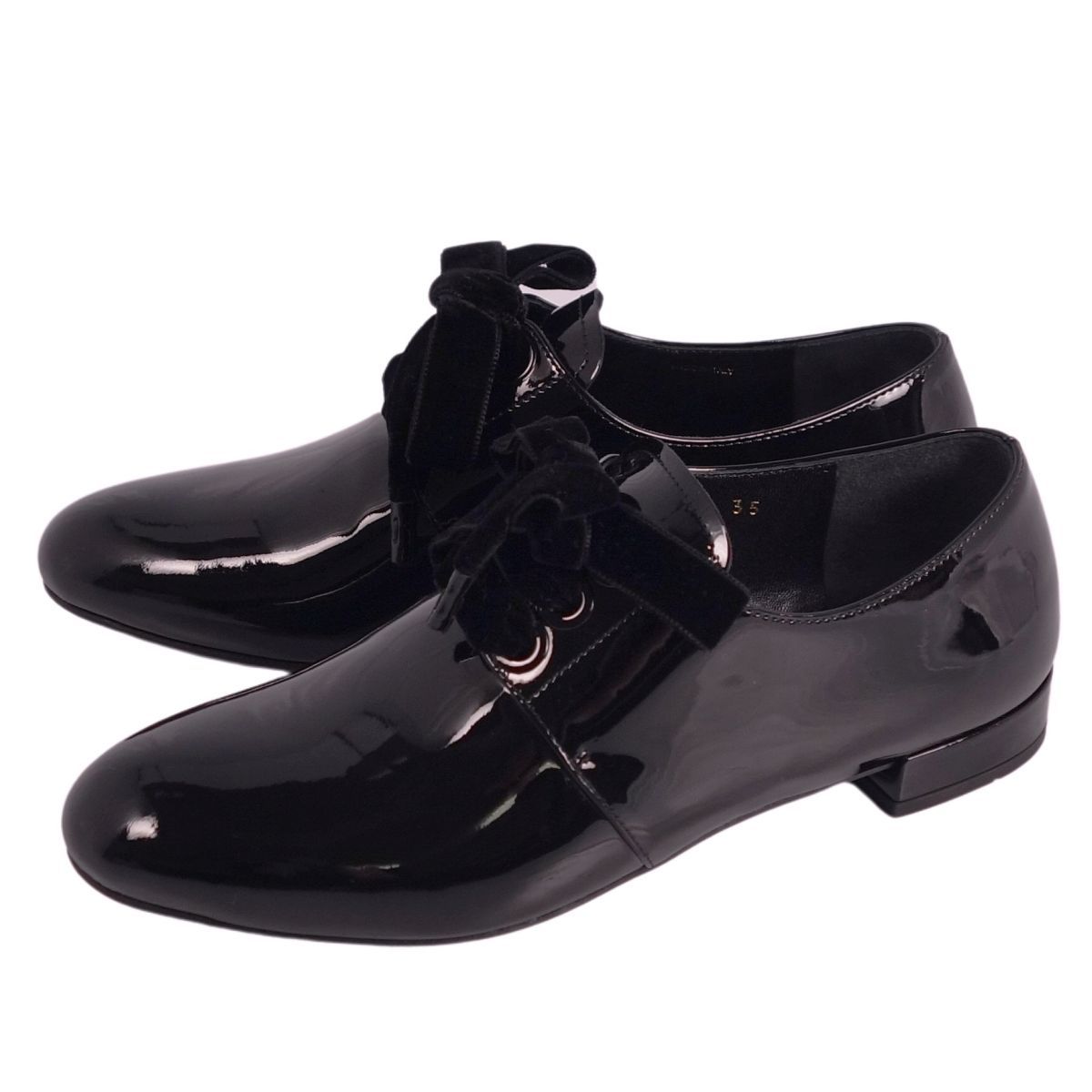 未使用 プラダ PRADA レザーシューズ リボン エナメルレザー ヒール