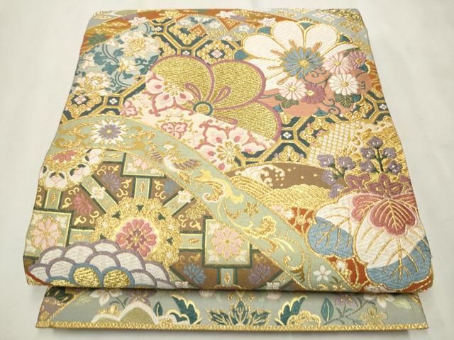 ◆691◆六通　袋帯　金糸華文　有職文様　鴛鴦　刺繍 　正絹　着物帯　和装 楽天市場】袋帯 単品 正絹 六通柄 未使用 仕立て付き フォーマル