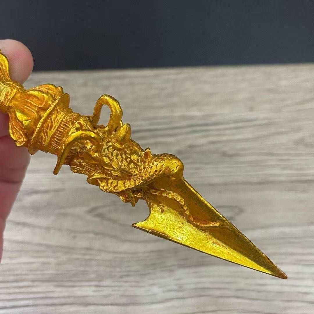 中国古美術・蔵伝工芸・旧チベット収寒鉄刻金剛降魔斧・文房置物・鎮宅辟邪・風水 新品・未使用】旧家収蔵 中国古玩 ?? 馬頭金剛降魔杵 置物