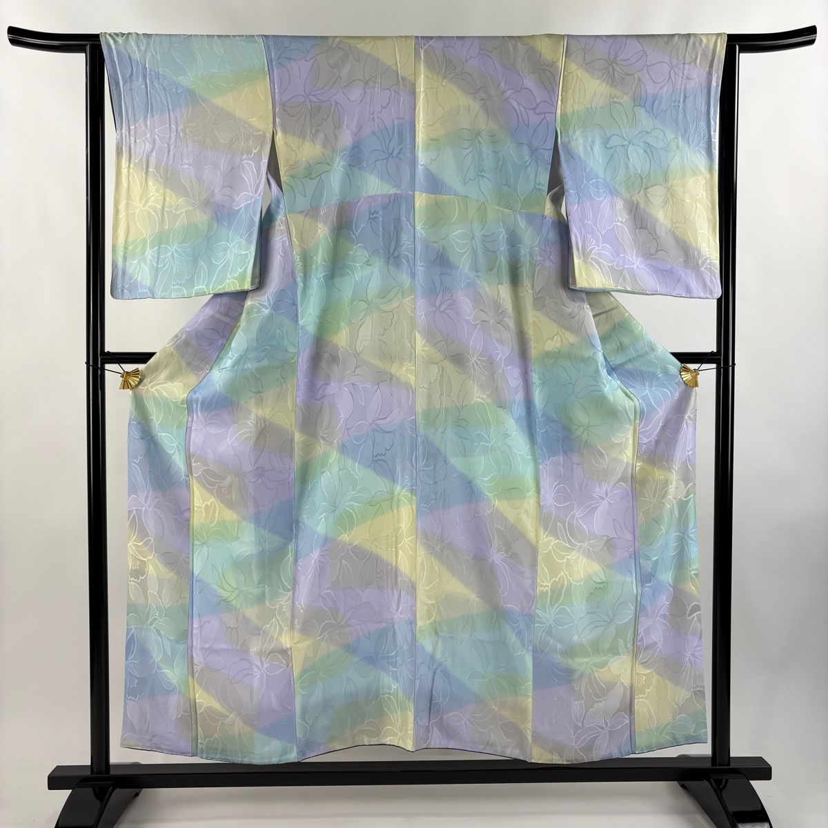 小紋 身丈154.5cm 裄丈62.5cm S 袷 草花 染め分け 薄紫 正絹 名品