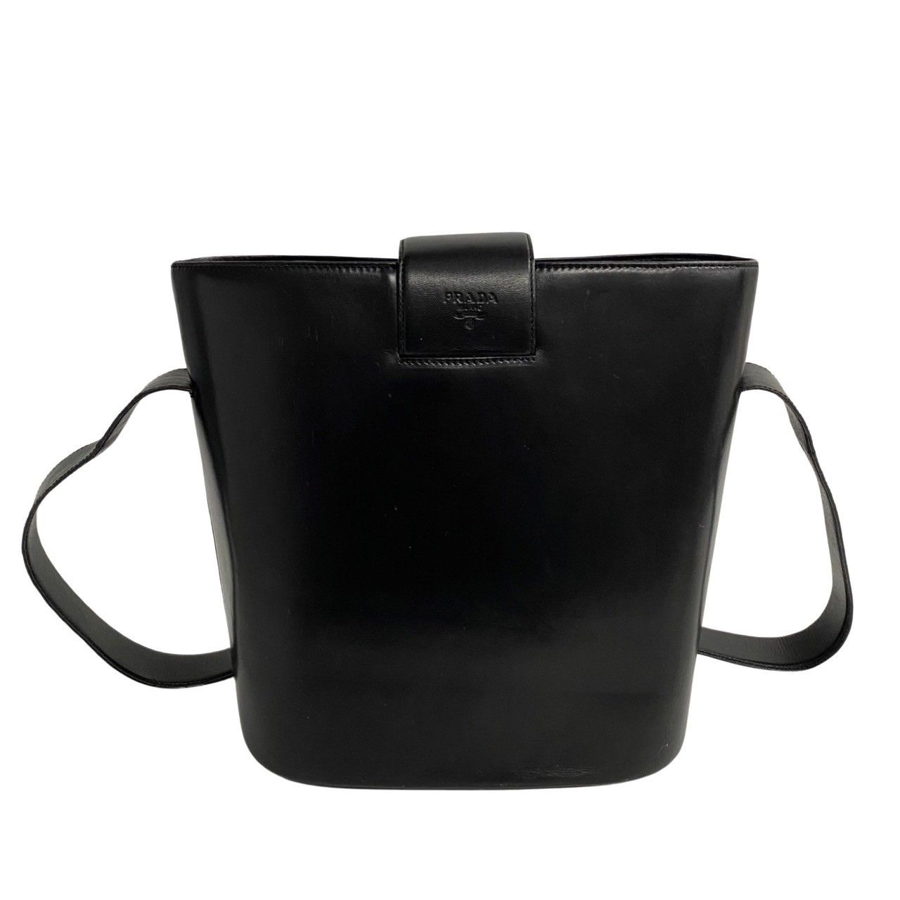 極 美品 希少品 PRADA プラダ ロゴ 刻印 ナッパレザー 本革 バケツ型