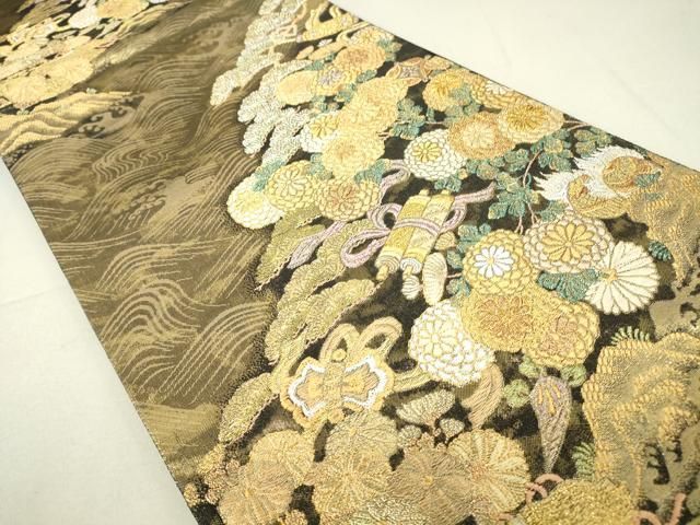 平和屋着物▽六通柄袋帯 綬峰 宝尽くし花文 金糸 正絹 逸品