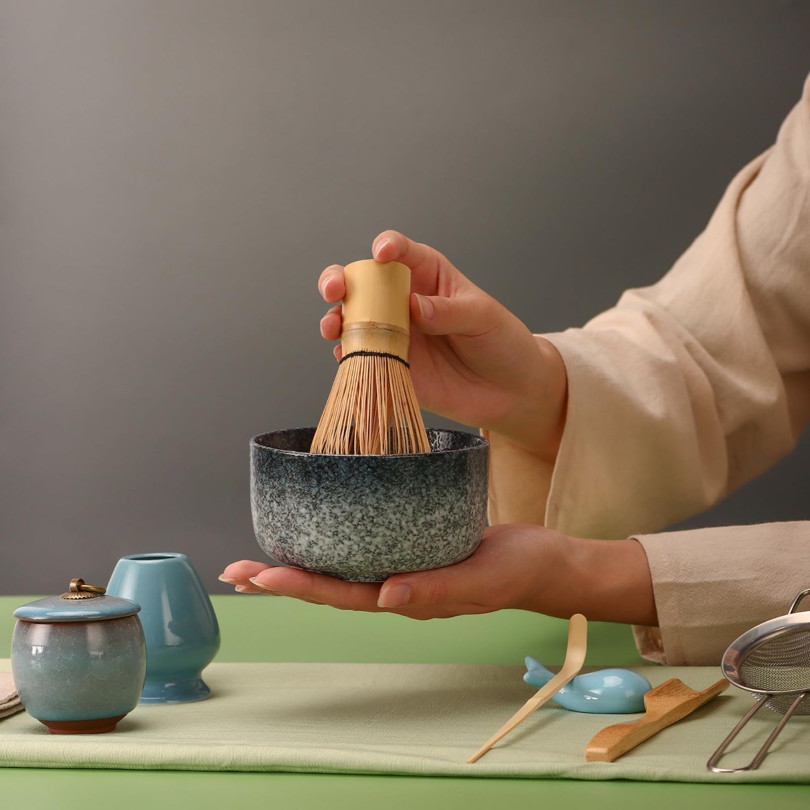 向けで お土産として抹茶湯沸かし器スタンドの抹茶竹シャベル