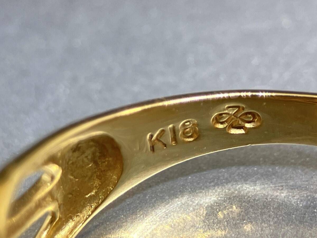 花模様の18金リング12号2.6g K18 ダイヤモンド フラワーモチーフリング 透かし模様 2.7g 12号
